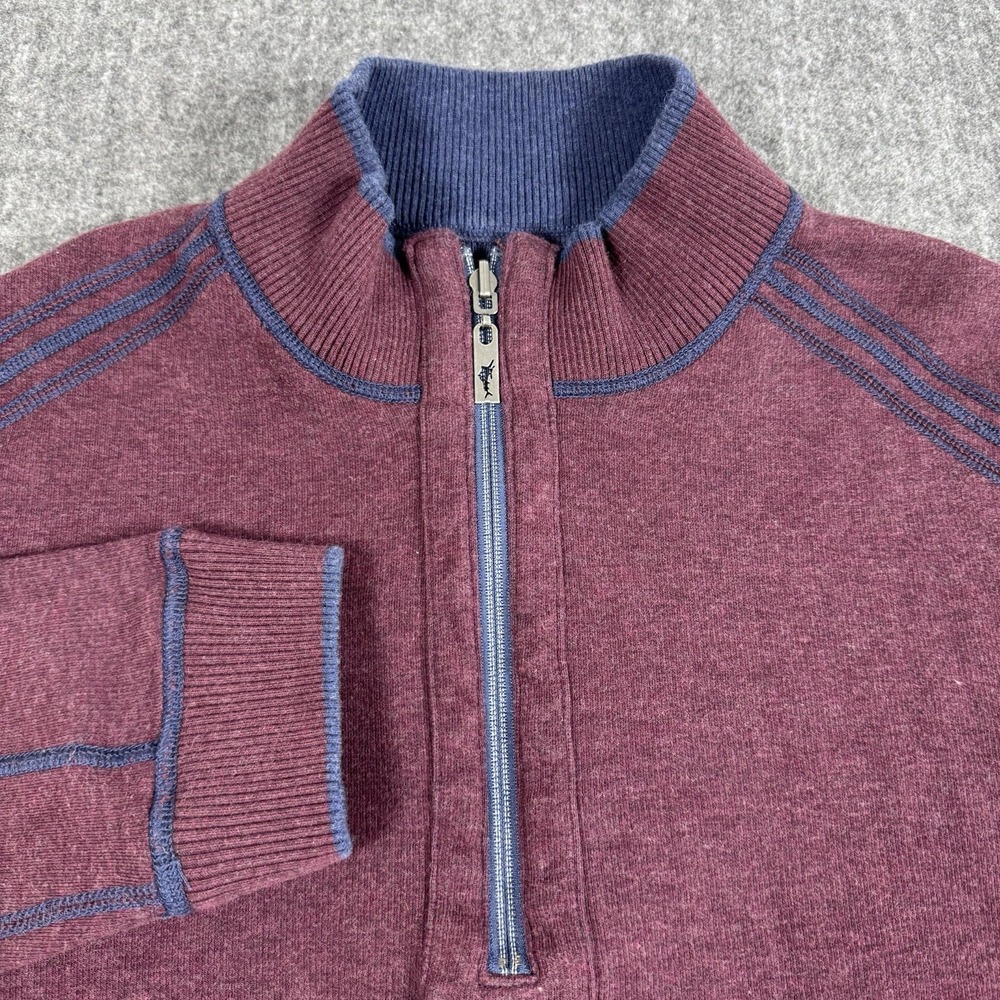 Tommy Bahama Men's Reversible 1/4 Zip Pullover Sweater Burgundy Blue Size Large?